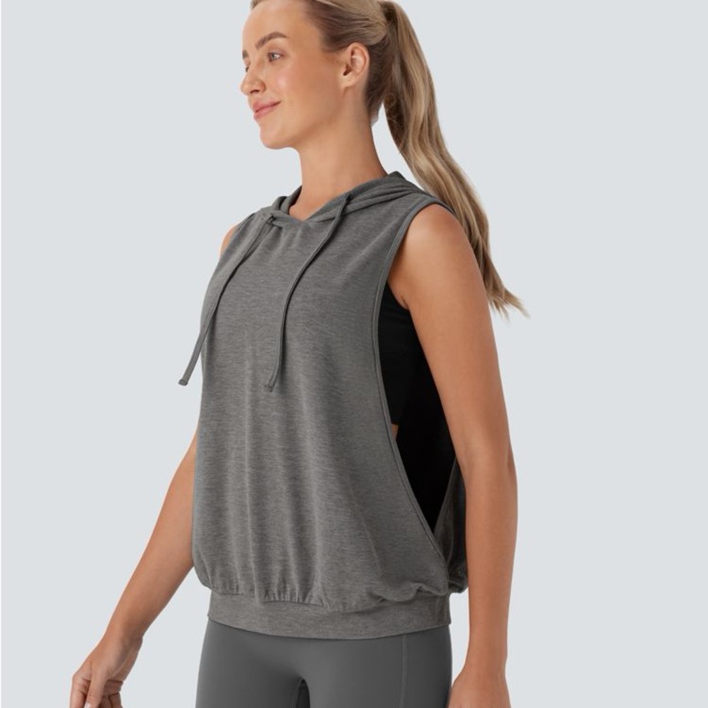 Halara Gray Sleeveless Hoodie Top